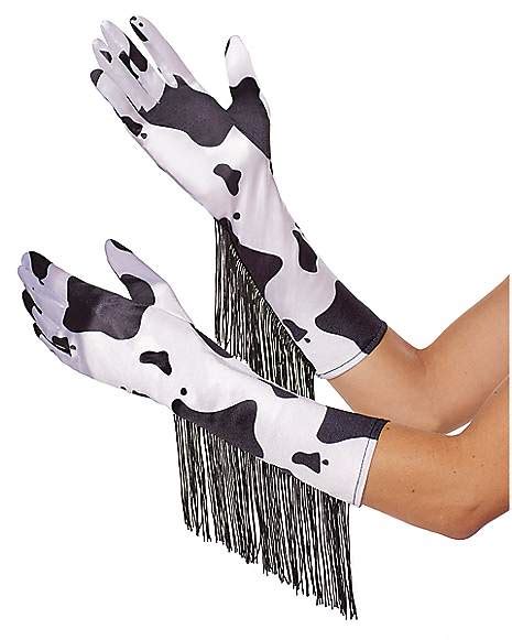 Western Cow Print Fringe Gloves - Spencer's