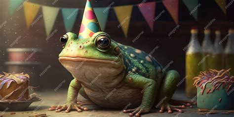 Premium Photo | Portrait of a frog at his birthday party with party hat ...