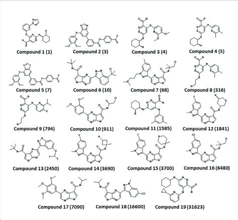 | Chemical structures of the SYK inhibitors in the training set. The ...