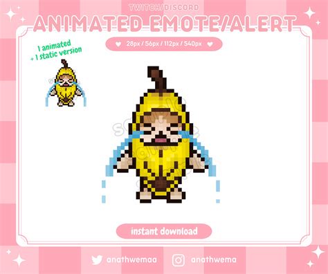 ANIMATED STATIC Crying Banana Cat Meme Twitch Emote / Alert Discord ...