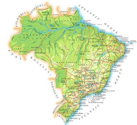 Large detailed physical map of Brazil. Brazil large detailed physical ...