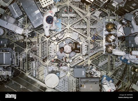 Astronauts Edward G Gibson and Gerald P Carr in the airlock module of ...