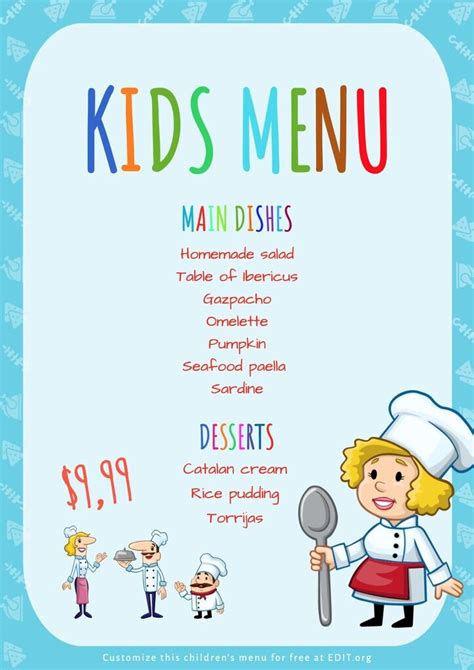 Free Printable Kids Menu Template