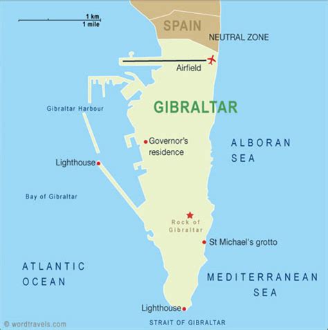 Gibraltar Map, Gibraltar Travel Maps from Word Travels