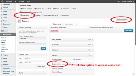 How to open WordPress Menu link in new tab
