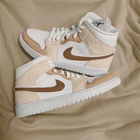 Light Beige Air Jordan 1 Mid Brown Jordans Custom Painted - Etsy | Nike ...