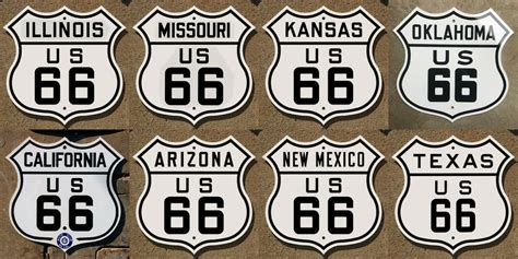 US Route 66 Highway Marker Sign Set Eight States Mother Road California ...