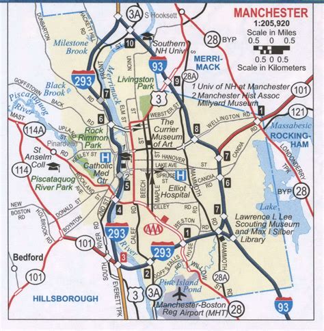 Manchester NH roads map, free printable map highway Manchester city ...