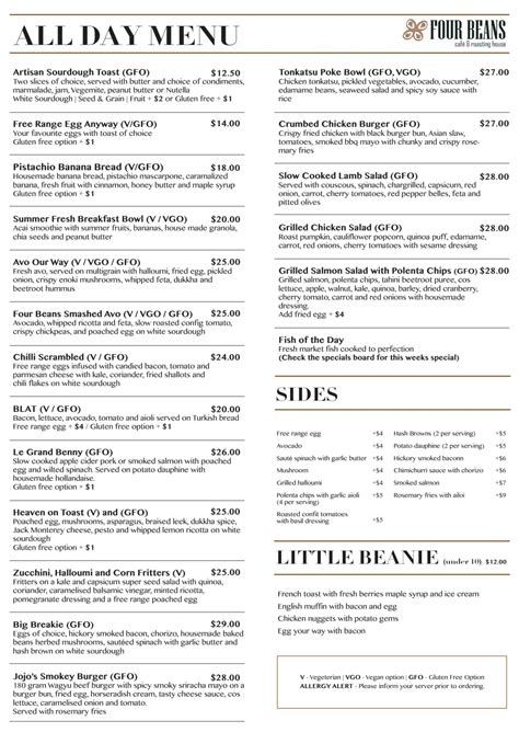 Carte et Menus 2023 - Four Beans Cafe à Northcote (VIC) | TheFork