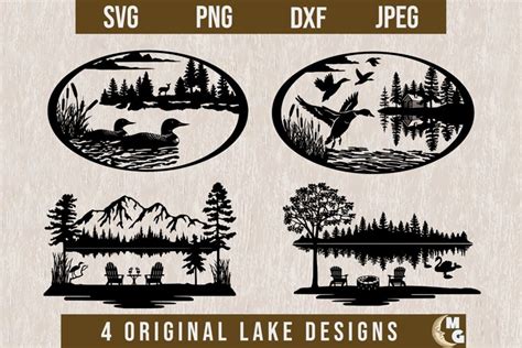 Lake Scenes Digital Bundle, Lake Scene Silhouettes, LoonSVG,