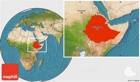 Satellite Location Map of Ethiopia