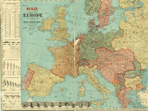 War map of Europe (American made) during WW1 (1914) with statistics ...