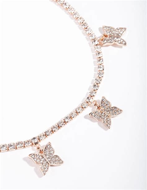 Rose Gold Butterfly Diamante Choker Necklace – Lovisa