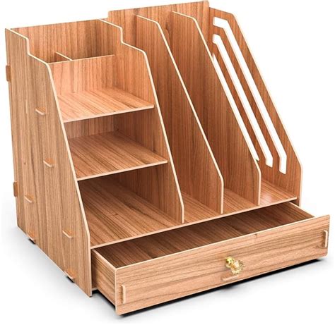 Booxihome Office Wooden Stationery Desk Tidy Storage Organiser Holder ...