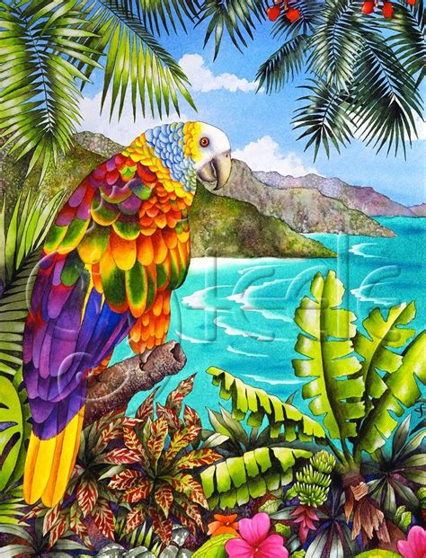 Carolyn Steele Tropical Art Print of a Caribbean St. Vincent Parrot ...