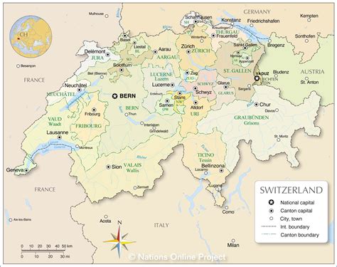 Administrative Map of Switzerland - Nations Online Project