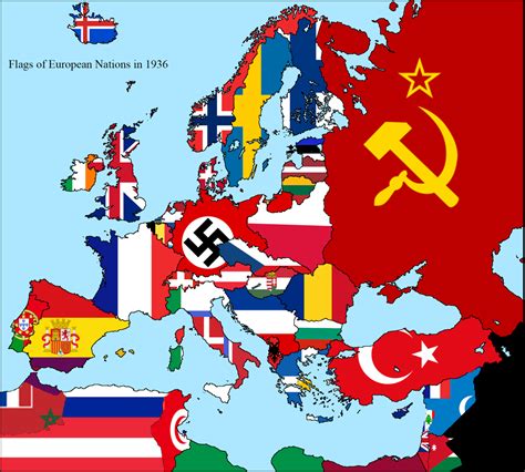 Map of the flags of European nations in the year 1936. | Flag, Map, History