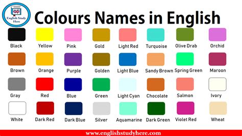 Colours Names in English - English Study Here