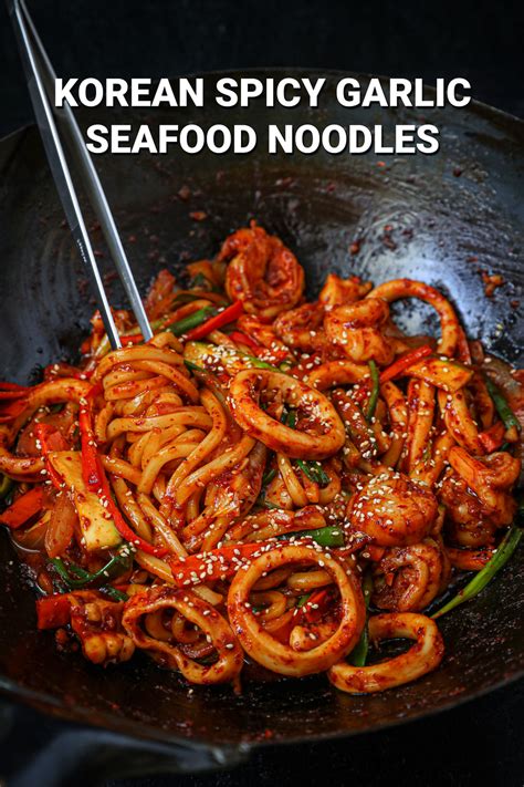 Korean Spicy Garlic Seafood Noodles Recipe & Video - Seonkyoung Longest