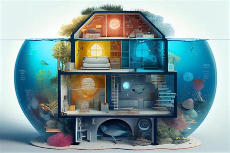 Premium Photo | Underwater house in sectional view home concept ...