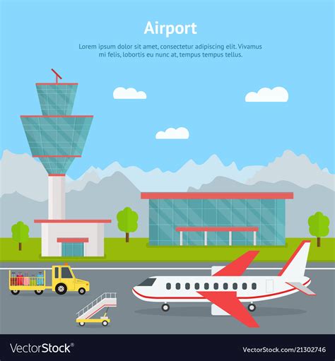 Cartoon airport building and airplanes card Vector Image