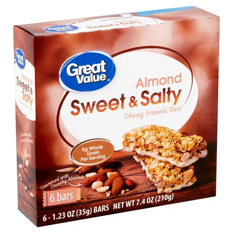 Great Value Almond Sweet & Salty Chewy Granola Bars 1.23 oz 6 count ...