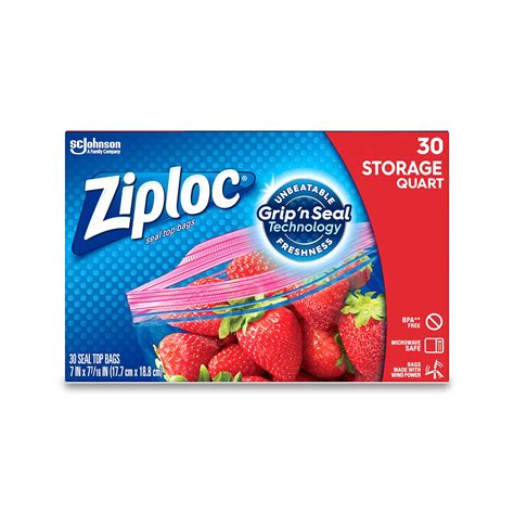 Ziploc Brand Storage Quart Bags with Power Shield Technology, 30 Count ...