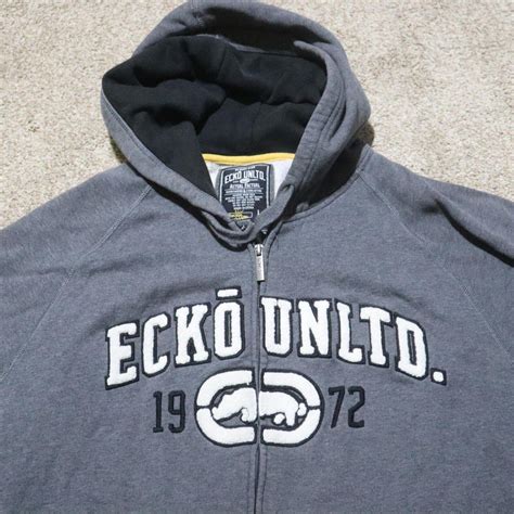 Ecko Unlimited Unisex Gray Fleece Hoodie Full Zip... - Depop