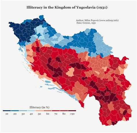 Illiteracy in the Kingdom of Yugoslavia Cartography Map, Historical ...