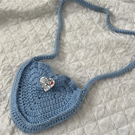 cute crochet heart shaped bag, this was handmade by... - Depop