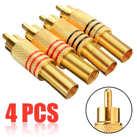 4Pcs/2Pair Gold Plated RCA Audio Connector RCA Phono Male Plug Solder ...