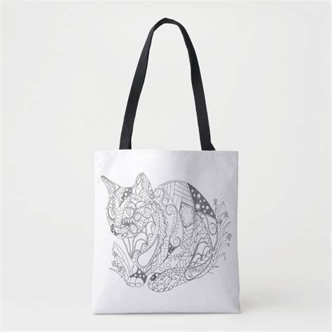 Colorable Cat Abstract Art Drawing Tote Bag | Zazzle | Tote bag, Tote ...