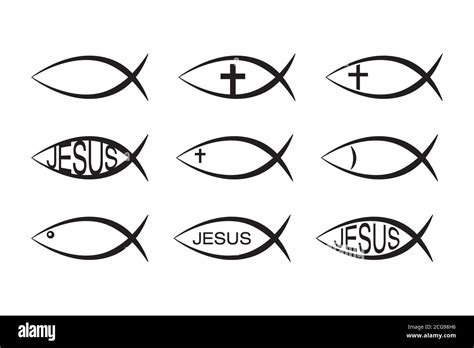 Set of Jesus Fish icons, Christian Ichthys Fish symbol icon Stock ...