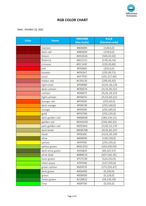 RGB Color Chart | Templates at allbusinesstemplates.com