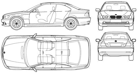 2004 BMW 3-Series E46 Coupe v2 blueprints free - Outlines