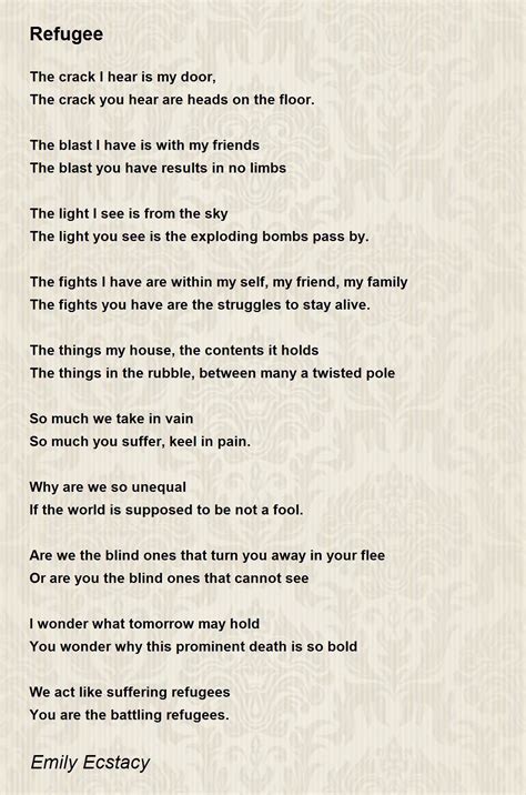 Refugee - Refugee Poem by Emily Ecstacy