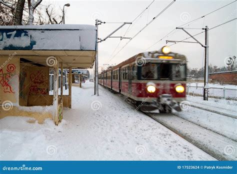 Polish Train Station At Winter Stock Photo - Image of clock, business ...