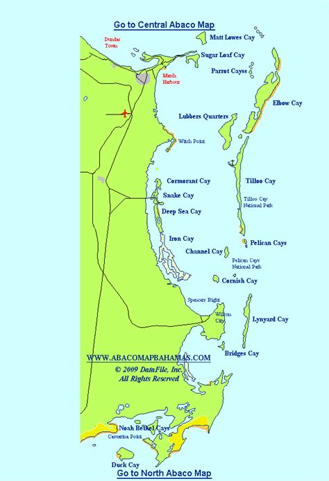 Central Abaco Map, Bahamas - Elbow Cay, Hope Town Harbour, Lubbers Quarters