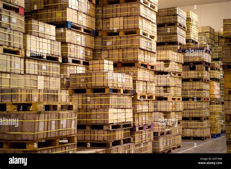 Packed Crates in Warehouse Stock Photo - Alamy