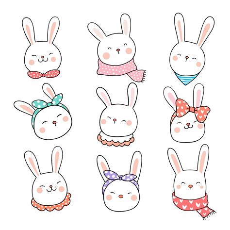 Premium Vector | Draw collection head of rabbit on white