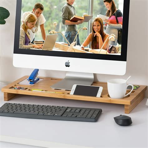 Allieroo Natural Bamboo Computer Monitor Riser,Monitor Stand with Air ...