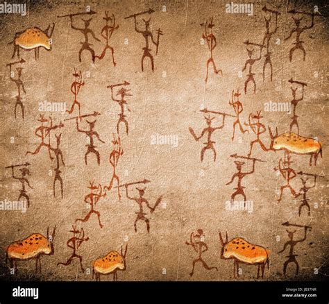 prehistoric cave painting with war scene Stock Photo - Alamy