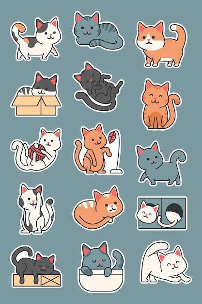 Premium Vector | Cute Cat Illustration Sticker Set