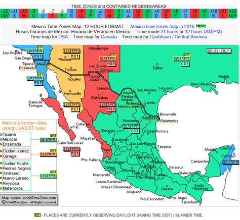 Mexico Time Zone Map - World Map Colored Continents