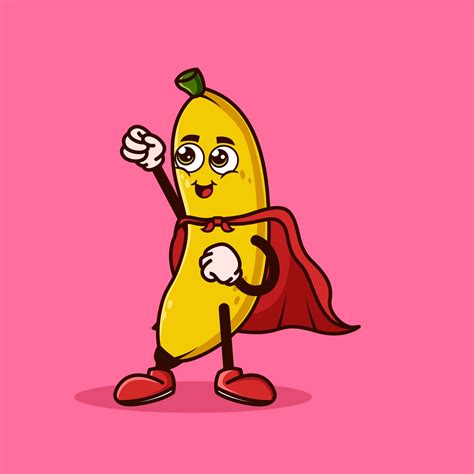 Cute Banana fruit character with Super hero costume and trying to fly ...