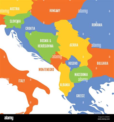 Political map of Balkans - States of Balkan Peninsula. Colorful vector ...