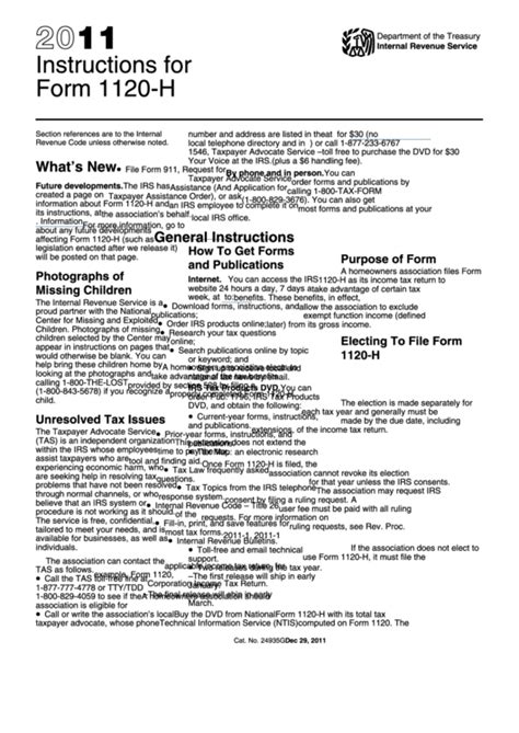 Instructions For Form 1120-H - U.s. Income Tax Return For Homeowners ...