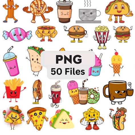 Food Cartoon Characters PNG Files. Digital Files for Cricut. Cartoon ...