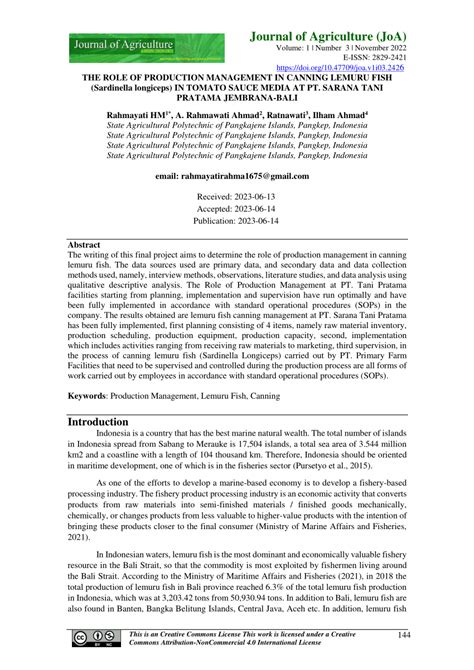 (PDF) THE ROLE OF PRODUCTION MANAGEMENT IN CANNING LEMURU FISH ...