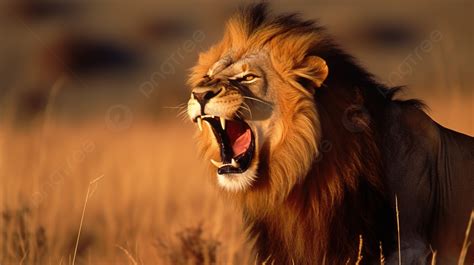 Lion Is Roaring Loudly In A Field Background, Lion Roaring Picture ...